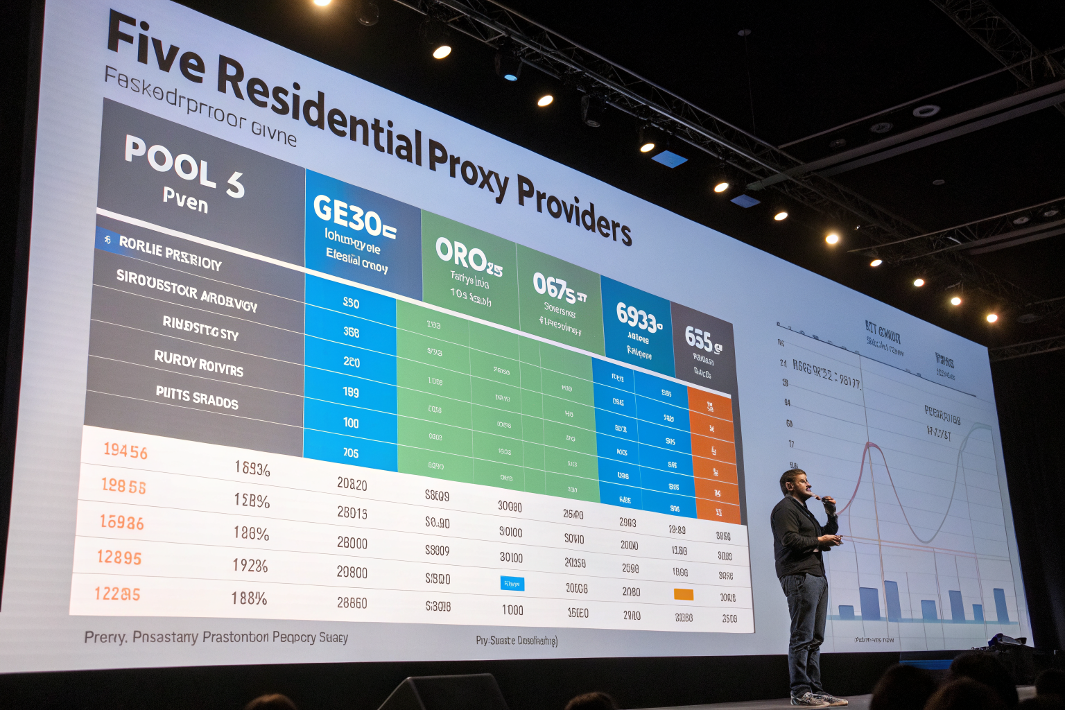 Chart comparing five residential proxy providers with performance data.